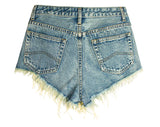 FRINGE DRILL CHAIN DENIM SHORTS