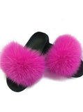 ROSE-CARMINE CASUAL RACCON FUR SANDALS FURRY FLUFFY PLUSH SHOES