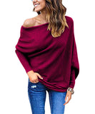 Women's Off Shoulder Batwing Sleeve Loose Pullover Sweater Knit Jumper Oversized Tunics Top