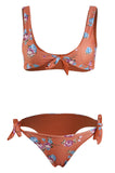 Front Knotted Floral Braided Bikini Set