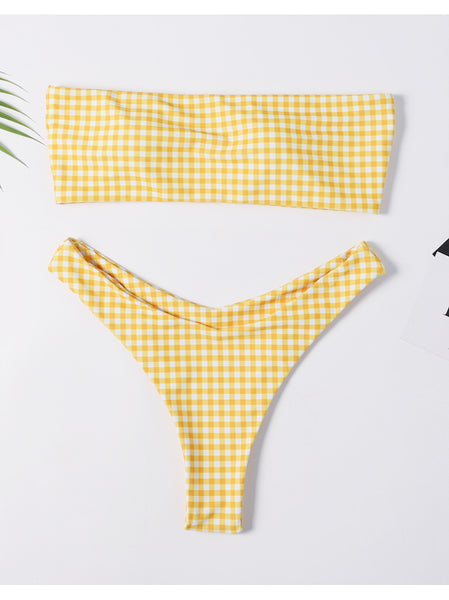 Yellow High Rise Bandeau Bikini Set 