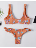 Front Knotted Floral Braided Bikini Set