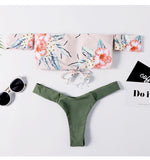 Off Shoulder High Leg Flower Bikini Set