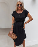 KNITTED SHORT-SLEEVED LEISURE HOLIDAY STYLE DRESS