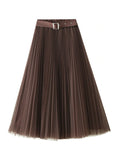 WOMEN MESH SKIRT WITH BELT