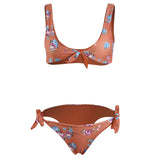 Front Knotted Floral Braided Bikini Set