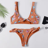 Front Knotted Floral Braided Bikini Set