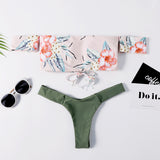 Off Shoulder High Leg Flower Bikini Set