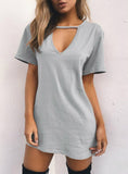 V Neck Cotton Summer Dresses Female Solid Casual Loose Dress 