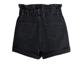 BLACK WIDE-LEGGED DENIM SHORTS