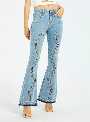 WIDE-LEG PANTS EMBROIDERED HORN JEANS