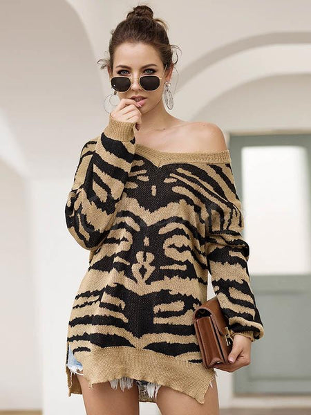 Modern Slit Long Sleeve V-neck Sweater