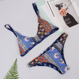 Trendy Patchwork Print Bralette Scoop Bikini Set