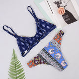 Trendy Patchwork Print Bralette Scoop Bikini Set