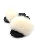 WHITE FASHION WOMEN FOX FUR REAL FUR SLIPPERS