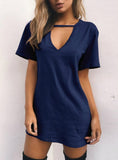 V Neck Cotton Summer Dresses Female Solid Casual Loose Dress 