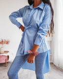 Long Sleeve Button Design Asymmetrical Shirt Dress