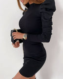 Puff Long Sleeve Knit Bodycon Dress