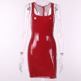 Pu Leather Pink Red Black Bodycon Ranmo Sexy Women Mini Dress