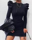 Puff Long Sleeve Knit Bodycon Dress