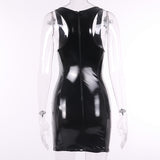 Pu Leather Pink Red Black Bodycon Ranmo Sexy Women Mini Dress