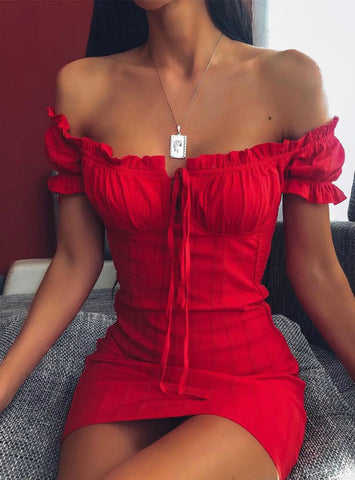 Female Sexy Off Shoulder Smocked Bodycon Dress