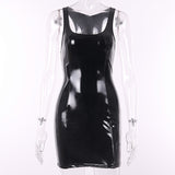 Pu Leather Pink Red Black Bodycon Ranmo Sexy Women Mini Dress