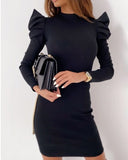 Puff Long Sleeve Knit Bodycon Dress