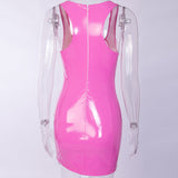 Pu Leather Pink Red Black Bodycon Ranmo Sexy Women Mini Dress