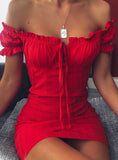 Female Sexy Off Shoulder Smocked Bodycon Dress