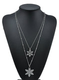 Gold Rhinestone Snowflake Pendant Long Chian Necklace