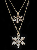 Gold Rhinestone Snowflake Pendant Long Chian Necklace