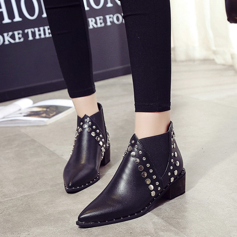 Gorgeous PU Leather Pointed Toe Low Heels Slip On Ladies Casual Shoes ...