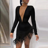 Sexy Plunge Fluffy Irregular Party Dress