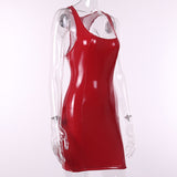 Pu Leather Pink Red Black Bodycon Ranmo Sexy Women Mini Dress