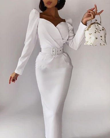 Puff Long Sleeve Ruched Pencil Dress