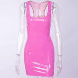 Pu Leather Pink Red Black Bodycon Ranmo Sexy Women Mini Dress