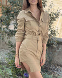 Pocket Design Slit Long Sleeve Cargo Dress