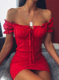 Female Sexy Off Shoulder Smocked Bodycon Dress