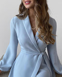 Plain Surplice Neck Long Sleeve Work Dress