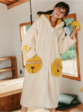 WHITE CAT BELL THICKENED CORAL FLEECE LONG ROBE