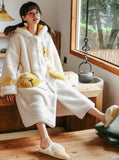 WHITE CAT BELL THICKENED CORAL FLEECE LONG ROBE