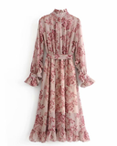 Floral Long Sleeve A Line Dress