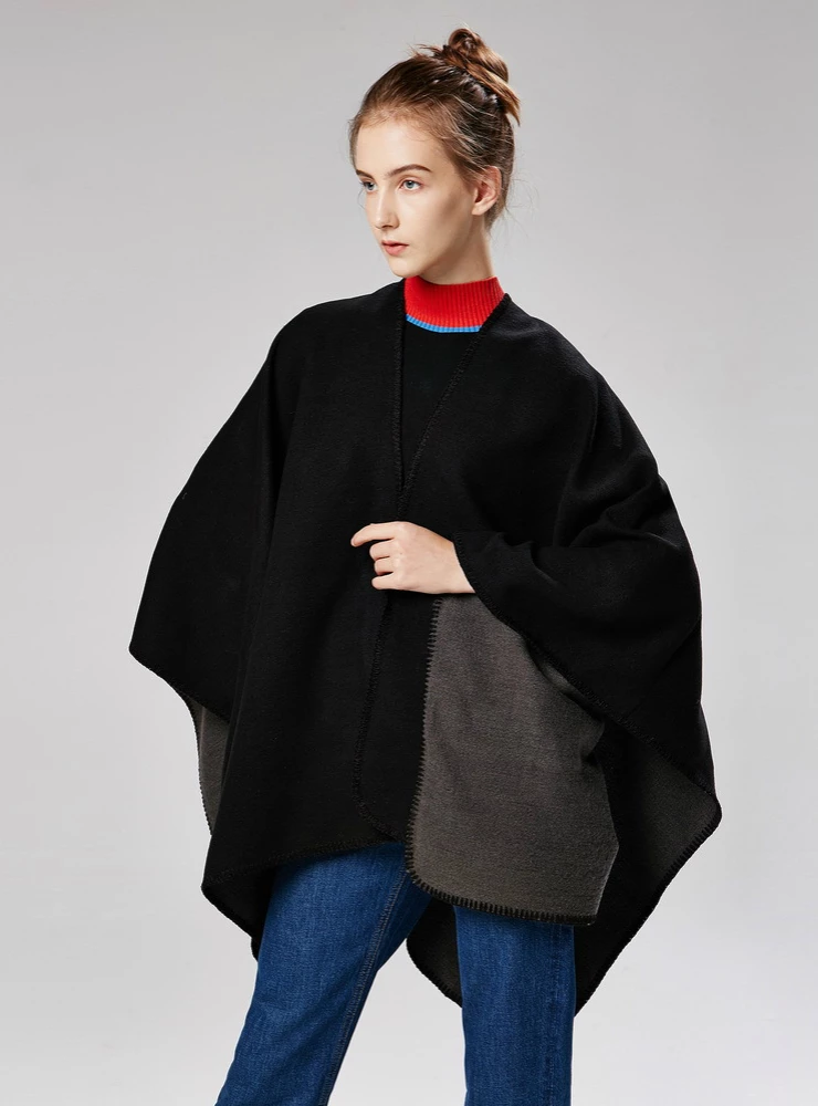 SOLID COLOR CASHMERE LIKE CAPE WITH LARGE SPLIT SHAWL – Ncocon