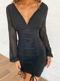 LONG SLEEVE SLIM ELASTIC BODYCON BANDAGE DRESS