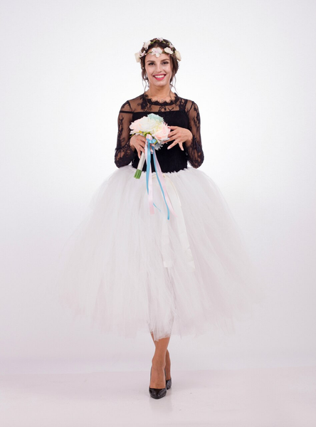 Ivory White Tulle Tutu Middle Skirt