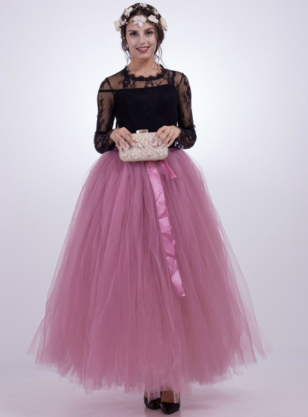 Rubber Pink Tulle Long Tutu Skirt