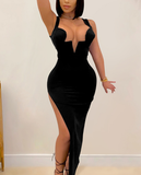 Solid Backless Hallow Out Sexy Party Dress