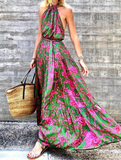 Unique Beach Floral Halter-neck Backless Bohemia Maxi Dress