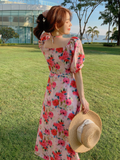 Bandage Floral Long Sleeve Maxi Dress